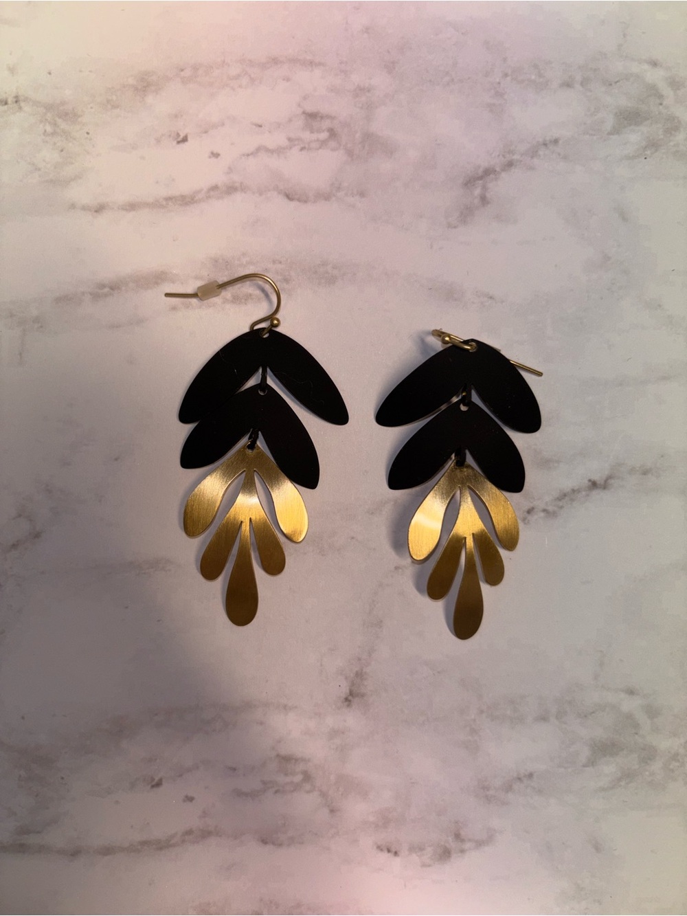 Black and Gold Leaf Drop Earrings – Women Jewelry